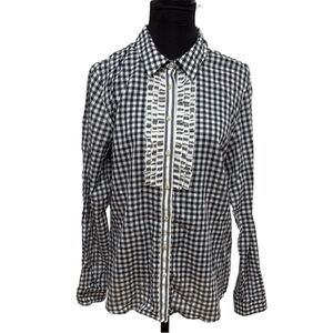 Tommy Hilfiger Womens XL Navy White Gingham Button Front Ruffle Blouse Top